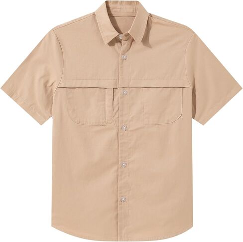 Funnycokid Boys Button Down Dress Shirts Short Sleeve Woven Cotton with 3 Pockets 7-16 Years in Saudi Arabia