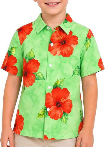 Kids Hawaiian Shirts Quick Dry, Retro Tropical Floral Button-Down Shirts for Boys & Girls Beach Vacation in Saudi Arabia