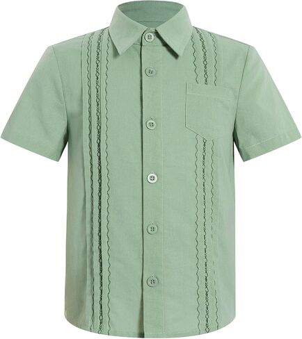 قميص Guayabera للأولاد - قمصان بأكمام قصيرة مطرزة بأزرار سفلية مكسيكية كوبية لمعمودية زفاف سينكو دي مايو in Kuwait