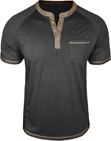 Men's Raglan Short Sleeve Shirt Color Block Button Down Casual Baseball Tee T-Shirt Contrast Summer Pullover Tops in Kuwait