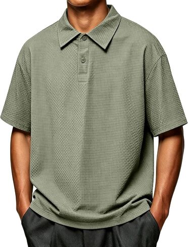 Mens Shirts Casual Button Placket Collared Solid Short Sleeve Tees Loose Fit Daily Outdoor Everyday Casual Tops in Kuwait