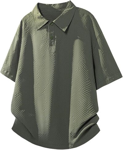 Mens Shirts Casual Button Placket Collared Solid Short Sleeve Tees Loose Fit Daily Outdoor Everyday Casual Tops in Kuwait
