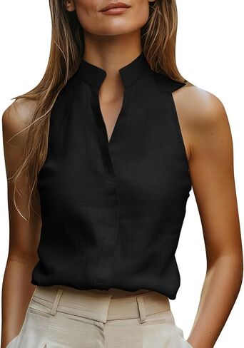 Ctreela Womens Dressy Business Tank Tops Mock V Neck Sleeveless Cotton Gauze Shirts Lightweight Casual Work Outfits in Kuwait