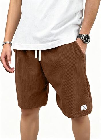 Mens Corduroy Shorts with Pockets,7 Inch Casual Elastic Waist Summer Beach Shorts with Drawstring in Saudi Arabia