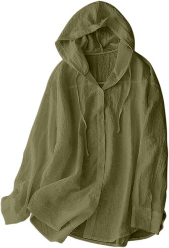 Womens Long Sleeve Hoodie Sweatshirts Sun Protection Button Up Lightweight Beach Cover Up Comfy Hooded Shirts in Kuwait