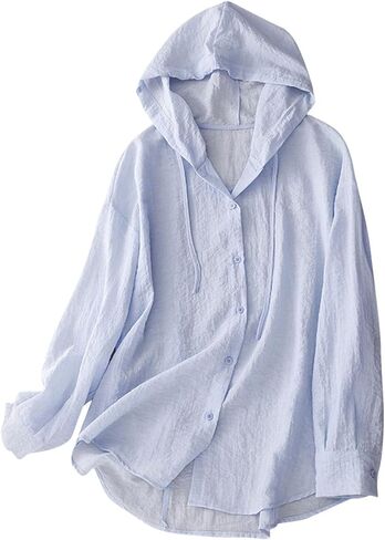 Womens Long Sleeve Hoodie Sweatshirts Sun Protection Button Up Lightweight Beach Cover Up Comfy Hooded Shirts in Saudi Arabia