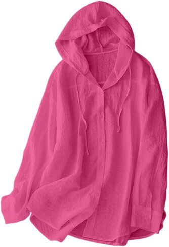 Womens Long Sleeve Hoodie Sweatshirts Sun Protection Button Up Lightweight Beach Cover Up Comfy Hooded Shirts in Kuwait