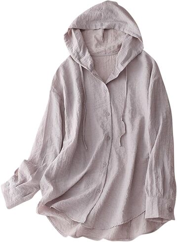 Womens Long Sleeve Hoodie Sweatshirts Sun Protection Button Up Lightweight Beach Cover Up Comfy Hooded Shirts in Kuwait
