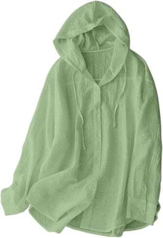 Womens Long Sleeve Hoodie Sweatshirts Sun Protection Button Up Lightweight Beach Cover Up Comfy Hooded Shirts in Kuwait