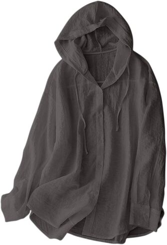 Womens Long Sleeve Hoodie Sweatshirts Sun Protection Button Up Lightweight Beach Cover Up Comfy Hooded Shirts in Kuwait