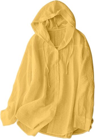 Womens Long Sleeve Hoodie Sweatshirts Sun Protection Button Up Lightweight Beach Cover Up Comfy Hooded Shirts in Kuwait