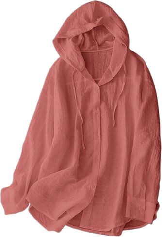Womens Long Sleeve Hoodie Sweatshirts Sun Protection Button Up Lightweight Beach Cover Up Comfy Hooded Shirts in Kuwait