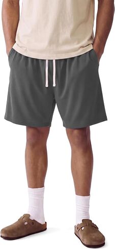 Modal Baggy Shorts Men 7 inch Zipper Pockets Casual Air Layer Loose Sweat Shorts Relaxed Fit Breathable Drawstring in Kuwait
