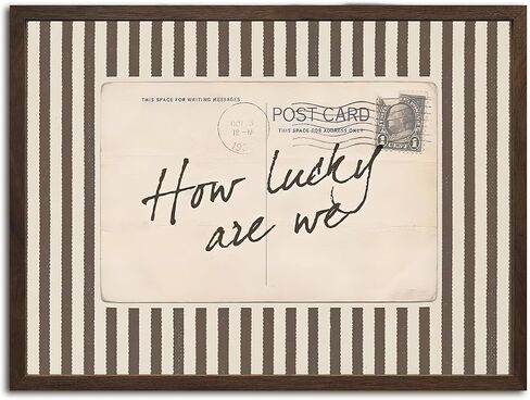 How Lucky Are We Wall Art Vintage Striped Letter Postcard Wall Decor Picture Trendy Preppy Inspirational Quote Poster Canvas Painting Print for Living Room Bedroom 12x16 inch Walnut Wood Framed in Saudi Arabia