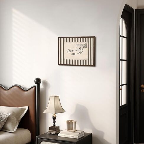 How Lucky Are We Wall Art Vintage Striped Letter Postcard Wall Decor Picture Trendy Preppy Inspirational Quote Poster Canvas Painting Print for Living Room Bedroom 12x16 inch Walnut Wood Framed in Saudi Arabia