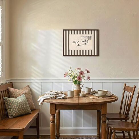 How Lucky Are We Wall Art Vintage Striped Letter Postcard Wall Decor Picture Trendy Preppy Inspirational Quote Poster Canvas Painting Print for Living Room Bedroom 12x16 inch Walnut Wood Framed in Saudi Arabia