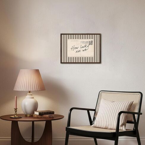 How Lucky Are We Wall Art Vintage Striped Letter Postcard Wall Decor Picture Trendy Preppy Inspirational Quote Poster Canvas Painting Print for Living Room Bedroom 12x16 inch Walnut Wood Framed in Saudi Arabia