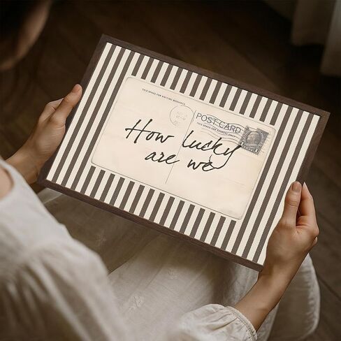 How Lucky Are We Wall Art Vintage Striped Letter Postcard Wall Decor Picture Trendy Preppy Inspirational Quote Poster Canvas Painting Print for Living Room Bedroom 12x16 inch Walnut Wood Framed in Saudi Arabia