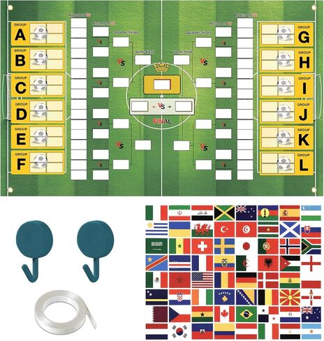 2026 World Soccer Cup Schedule Poster - 39.4×23.6 Inches, Soccer Tournament Bracket Wall Chart for Fans, Matches Wallchart Reusable National Flags Sticker & Hooks, Cup 2026 Merchandise for Soccer Fans, Brown in Saudi Arabia