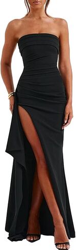 Women's Backless High Split Strapless Long Prom Formal Cocktail Dress for Women in Kuwait