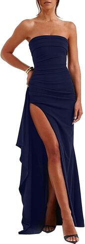 Women's Backless High Split Strapless Long Prom Formal Cocktail Dress for Women in Kuwait