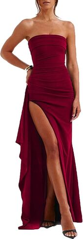 Women's Backless High Split Strapless Long Prom Formal Cocktail Dress for Women in Kuwait