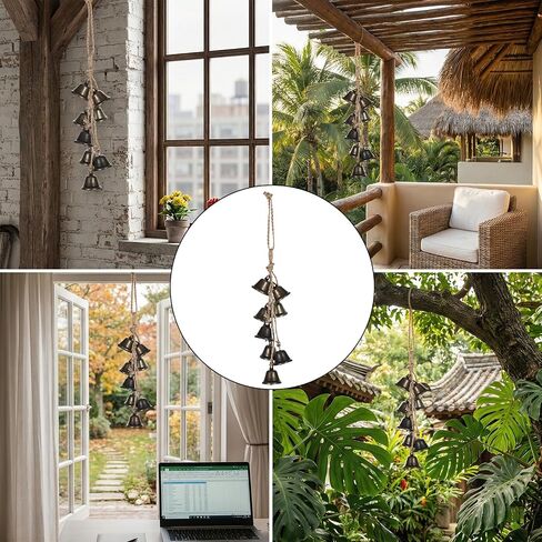 أجراس الساحرة للباب، 16.5 بوصة بوهو شماعات الرياح الدقات مع 8 أجراس، لوازم خمر لديكور المنزل in Kuwait