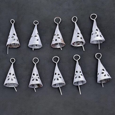 Set of 10 Handmade Silver Bells Rustic Metal Decorative Bells, Mini Cowbells, Antique Hanging Ornaments for Christmas, Vintage Bell for DIY Craft and Wind Chimes Making, Jingle Bell Farmhouse Décor in Saudi Arabia