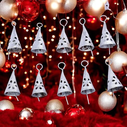 Set of 10 Handmade Silver Bells Rustic Metal Decorative Bells, Mini Cowbells, Antique Hanging Ornaments for Christmas, Vintage Bell for DIY Craft and Wind Chimes Making, Jingle Bell Farmhouse Décor in Saudi Arabia