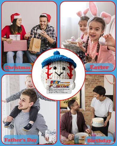 Raissily Positive Crochet Baseball, Handmade Emotional Inspirational Support Gift for Men Women Son Daughter Friends Teenage Boys Teammate Hat Baseball Easter Birthday Gifts in Saudi Arabia