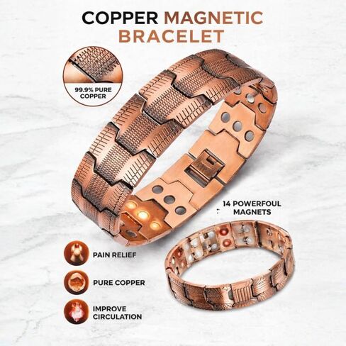Men's Copper Bracelet,3X Strength 99.99% Pure Copper Magnetic Bracelets with Magnets,Adjustable Length in Saudi Arabia