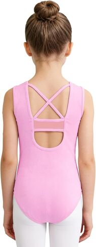 Girls Gymnastics Leotard Sleeveless Mesh Ballet Leotard Dance Bodysuit Lyrical Contemporary One Piece Dancewear in Saudi Arabia
