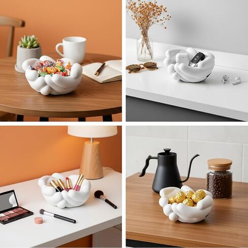 Cartoon Mouse Hand Resin Storage Organizer - Whimsical Crossed-Hand Décor Bowl for Keys, Candy, Trinkets at Home Office(White) in Saudi Arabia