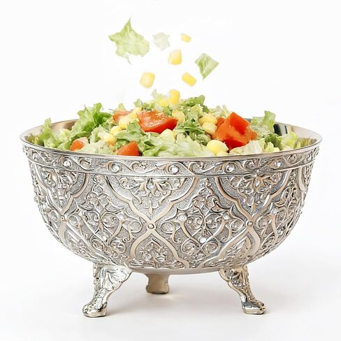 Medieval Silver Decorative Bowl, 7 Inch Vintage Embossed Pedestal Bowl, Multi-use Accent Centerpiece, Candy Snack Appetizer Serving Bowl for Home Decor, Tabletop & Gifting in Saudi Arabia
