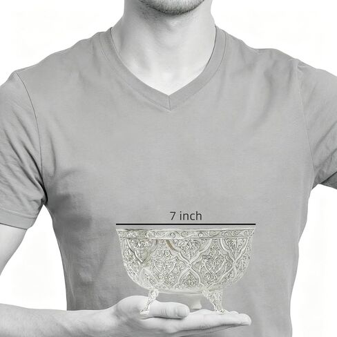 Medieval Silver Decorative Bowl, 7 Inch Vintage Embossed Pedestal Bowl, Multi-use Accent Centerpiece, Candy Snack Appetizer Serving Bowl for Home Decor, Tabletop & Gifting in Saudi Arabia