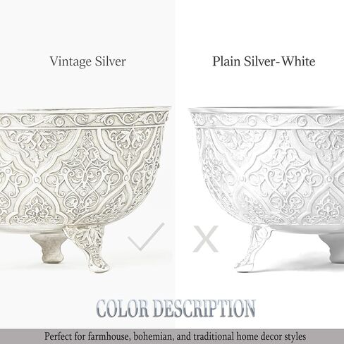 Medieval Silver Decorative Bowl, 7 Inch Vintage Embossed Pedestal Bowl, Multi-use Accent Centerpiece, Candy Snack Appetizer Serving Bowl for Home Decor, Tabletop & Gifting in Saudi Arabia