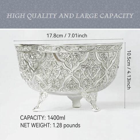 Medieval Silver Decorative Bowl, 7 Inch Vintage Embossed Pedestal Bowl, Multi-use Accent Centerpiece, Candy Snack Appetizer Serving Bowl for Home Decor, Tabletop & Gifting in Saudi Arabia