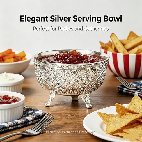 Medieval Silver Decorative Bowl, 7 Inch Vintage Embossed Pedestal Bowl, Multi-use Accent Centerpiece, Candy Snack Appetizer Serving Bowl for Home Decor, Tabletop & Gifting in Saudi Arabia
