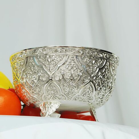Medieval Silver Decorative Bowl, 7 Inch Vintage Embossed Pedestal Bowl, Multi-use Accent Centerpiece, Candy Snack Appetizer Serving Bowl for Home Decor, Tabletop & Gifting in Saudi Arabia