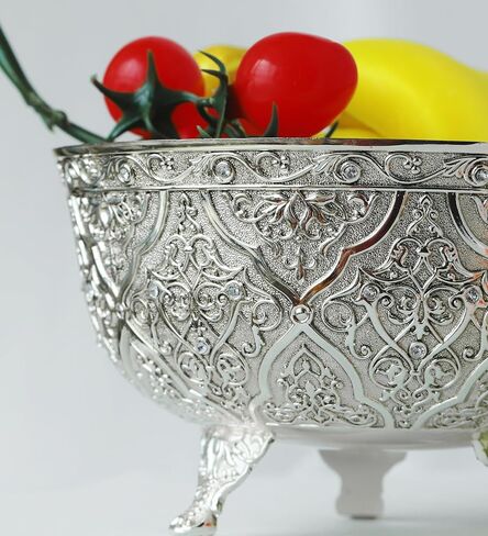 Medieval Silver Decorative Bowl, 7 Inch Vintage Embossed Pedestal Bowl, Multi-use Accent Centerpiece, Candy Snack Appetizer Serving Bowl for Home Decor, Tabletop & Gifting in Saudi Arabia
