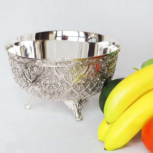 Medieval Silver Decorative Bowl, 7 Inch Vintage Embossed Pedestal Bowl, Multi-use Accent Centerpiece, Candy Snack Appetizer Serving Bowl for Home Decor, Tabletop & Gifting in Saudi Arabia