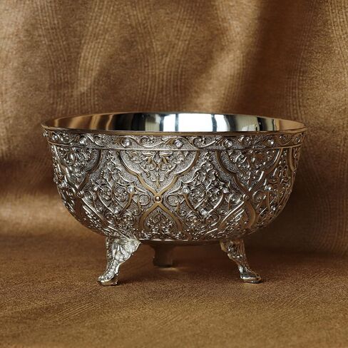 Medieval Silver Decorative Bowl, 7 Inch Vintage Embossed Pedestal Bowl, Multi-use Accent Centerpiece, Candy Snack Appetizer Serving Bowl for Home Decor, Tabletop & Gifting in Saudi Arabia