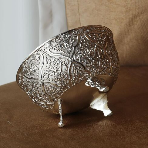 Medieval Silver Decorative Bowl, 7 Inch Vintage Embossed Pedestal Bowl, Multi-use Accent Centerpiece, Candy Snack Appetizer Serving Bowl for Home Decor, Tabletop & Gifting in Saudi Arabia