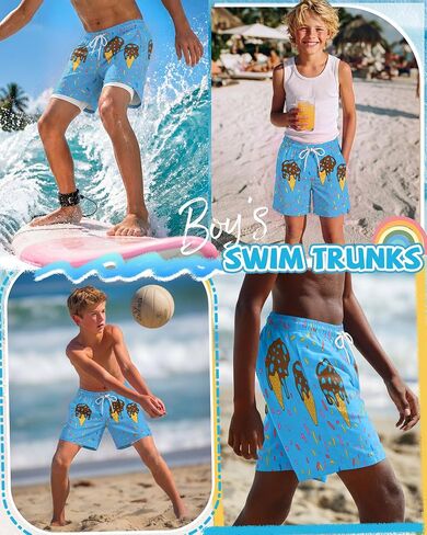 Yooo's Vivi Boys Swim Trunks with Compression Liner Kids Quick Dry Beach Shorts Stretch Casual Bathing Suit with Boxer in Kuwait