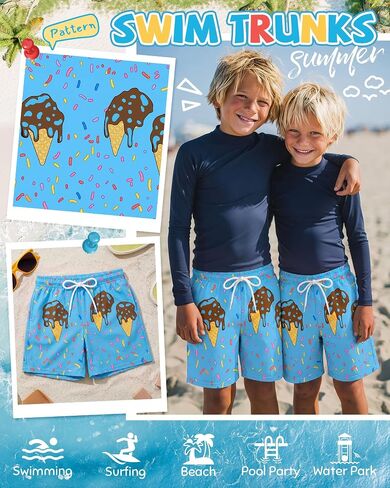Yooo's Vivi Boys Swim Trunks with Compression Liner Kids Quick Dry Beach Shorts Stretch Casual Bathing Suit with Boxer in Kuwait