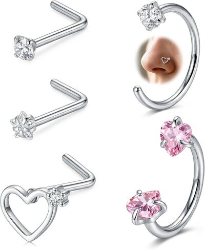 AceFun Nose Rings Nose Studs Set 20G 18G Gold Stainless Steel Septum Nose Piercing Jewelry L Shape Nose Ring Horseshoe Nose Ring Hoop CZ Cartilage Tragus Helix Piercing for Women Men in Saudi Arabia
