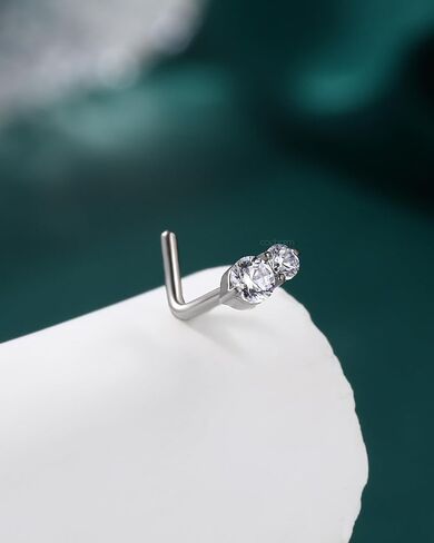 مسمار أنف من التيتانيوم البسيط من COCHARM، 20 جم على شكل حرف L شفاف CZ حلقة أنف لطيفة G23 من التيتانيوم الصلب الجراحي ثقب الأنف الفضي لا يسبب الحساسية in Kuwait