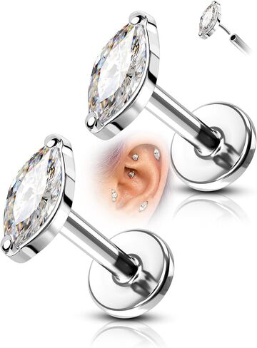 COCHARM 2 قطعة أقراط حلزونية مسطحة الظهر 16 جرام 6 مم، G23 أقراط الزنمة من التيتانيوم بدون خيوط، مسامير غضروف ماركيز تشيكوسلوفاكيا لثقب الحلزون المحار، لا تسبب الحساسية in Kuwait