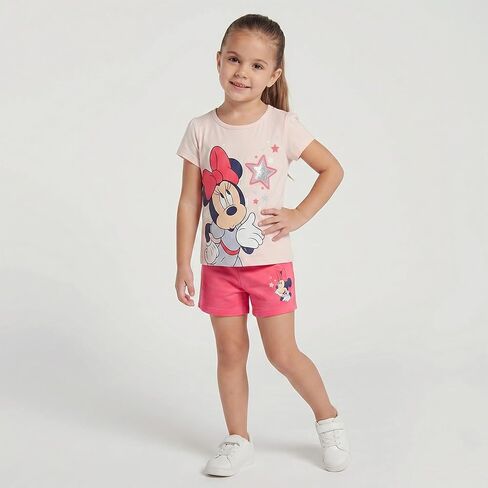 Disney Minnie Mouse Girls Short Sleeve T-Shirt and French Terry Shorts Set for Toddler to Big Kids in Kuwait
