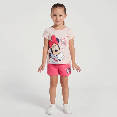 Disney Minnie Mouse Girls Short Sleeve T-Shirt and French Terry Shorts Set for Toddler to Big Kids in Kuwait